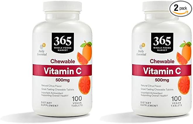 365 by Whole Foods Market, Vitamin C Chewable 500Mg, 100 Tablets (Pack of 2)