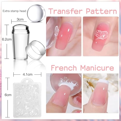 Biutee Nail Stamper Kit Nail Art Stamping Plate Set 8 Stamping Nail Polish Gel 12 Stamp Plate Jelly Silicone Stamper Flower Animal Lace Girl Star Rose Love Template Tool Supplies Holiday Design
