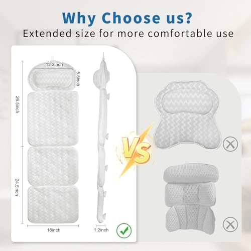 Bath Pillows for Tub,Full Body Bath Pillow for Bathtub,Luxury Bathtub Pillow – Extra Soft Tub Cushion for Head, Neck & Back Support, Skin-Friendly and Comfortable, 4D Air Mesh,Laundry Bag,Quick-Drying