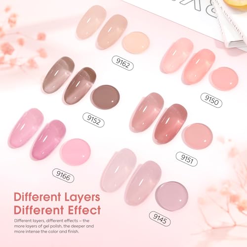 CANNI 6 Colors 9 Ml Sheer Jelly Pink Gel Nail Polish Set- Neutral Transparent Pink Colors Gel Polish Kit, Soak Off LED Nail Gel Manicure Kit DIY at Home Salon Gifts