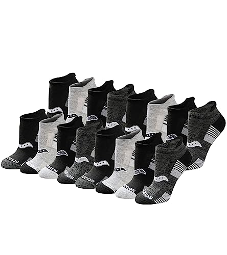 Saucony Women's RunDry Performance 8, Heel Tab Athletic Socks, S-L, Black White Assorted (16 Pairs), Medium