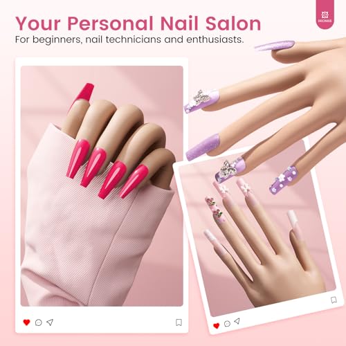 Practice Hand for Acrylic Nails Kit: Silicone Hand for Nail Practice with Acrylic Nail Kit for Beginners - Bendable Training Fake Hand Manicure Acrylic Powder Set for Salon Home
