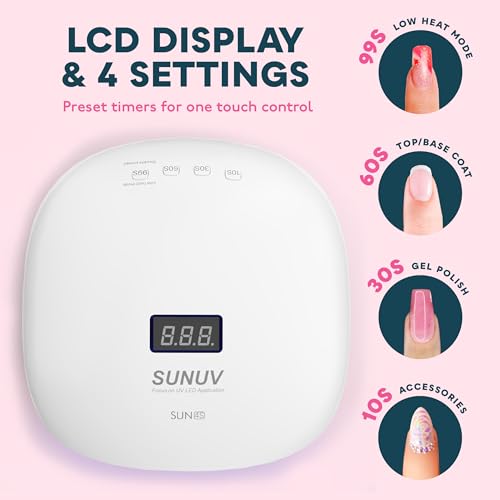 SUNUV LED UV Nail Light, 48W UV Lamp for Gel Nails Polish with 4 Timer Settings, LCD Display Removable Base, SUN4S Pink