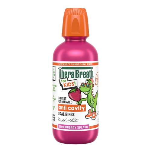 TheraBreath Kids Mouthwash with Fluoride, Organic Strawberry Splash, Anticavity, Dentist Formulated, 16 Fl Oz
