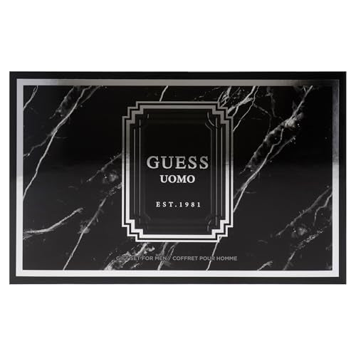 Guess Uomo for Men - 4 Pc Gift Set 3.4oz EDT Spray, 6oz Deodorizing Body Spray, 3.4oz Shower Gel, Pouch