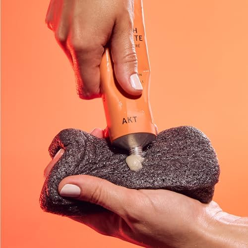 AKT The Konjac Sponge, Plant-Based Shower Sponge with Activated Charcoal, Exfoliating Body Sponge for Sensitive Skin, Natural, Shower Scrubber, Compostable Sponge, Bath Essential