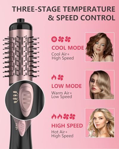 ANWA Rotating Hair Dryer Brush, 4-in-1 Hot Air Styler and Rotating Brush, Rotating Blow Dryer Brush with 2 Detachable Brushes(1.5"& 2"), Black
