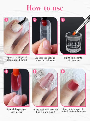 EBANKU Poly Gel Toenail Kit, Reusable Toe Dual Nail Forms with 2.5oz Slip Solution Poly Gel Nail Kit for Toe Nail Tips for Women with Double-end Brush, File, Clips, Liquid Container, 120PCS, 120 Sizes
