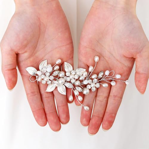 Gorais Bride Wedding Hair Vine Pearl Bridal Headpieces Leaf Hair Accessories for Women and Girls