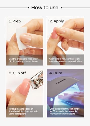 ohora Semi Cured Gel Nail Strips (N Delicate) - White, Patterned, Works with Any UV/LED Lamps, Salon-Quality, Long Lasting, Easy to Apply & Remove - Includes 2 Prep Pads, Nail File & Wooden Stick