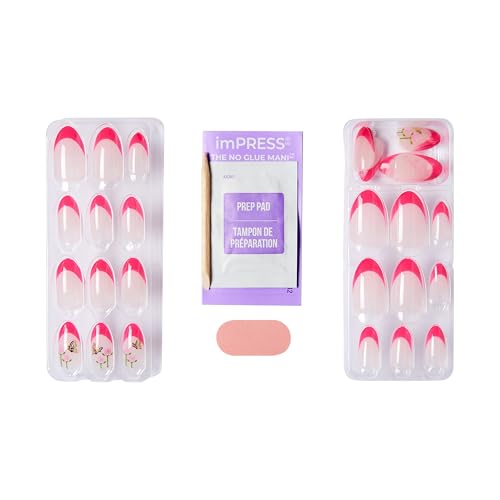 WICKED X imPRESS Press On Nails, New Improved Adhesive, Up To 10 Day Hold, ‘Unlikely Friendship’, Pink, Medium Almond, Includes 30 Fake Nails, 1 Prep Pad, 1 Manicure Stick, 1 Mini File