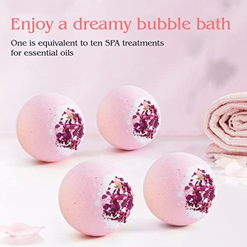 Dried Flower Bath Bombs Salt Balls,4-Pack Gift Set,Rose Extract Essential Oils,Moisturizing Dry Skin,Fizzy Spa,Relaxation,Self Care,Relaxing,Bubble Bath Bomb Gifts Idea for Men Women
