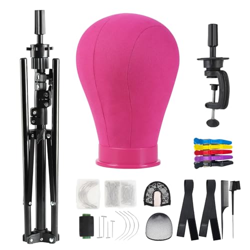 Neverland Beauty & Health 23 Inch Wig Stand Tripod with Head,Wig Head Stand with Mannequin head,Mannequin Head Stand with Canvas Head for Wigs,Manikin Head Set for Wigs Making Display(Red)