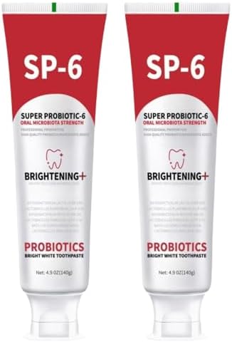 2 PCS SP-6 Probiotic Whitening Toothpaste, for Teeth Whitening and Gum Health, Enhanced Formula with 6 Probiotics, Fluoride-Free, Minty Fresh Flavor, 4.9 oz (2)