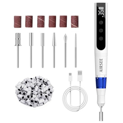AIRSEE Master Cordless Electric Nail Drill Machine, 35000 RPM Stepless Speed, Professional Rechargeable Nail File Set with LED Display, Portable E-File Dremel Kit for Salon,Blue