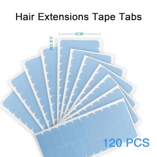 SUYYA 120 Pieces Hair Extension Tape Tabs Double Sided Extension Tapes for Replacement 4cm x0.8cm (Blue 120 Pieces)