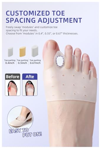 Adjustable Hyggear Silicone Toe Separators, 2 Pairs Spacers Bunion Corrector for Women Men, Ball of Foot Cushions for Overlapping Hammer Big Toes