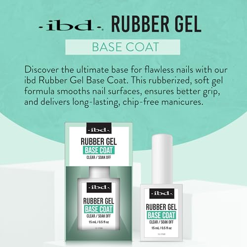 IBD Rubber Base Gel Polish, Base Coat – Clear Soak-Off Rubber Base Builder Gel for Nail Strengthening & Breakage Prevention, 0.5 fl oz