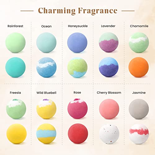 Bath Bombs Set, 20 pcs Natural Shea Butter & Safe Oil Bath Bomb for Skin Moisturizing, Handmade Bubble Bath & Fizzy, Ideal Presents for Women