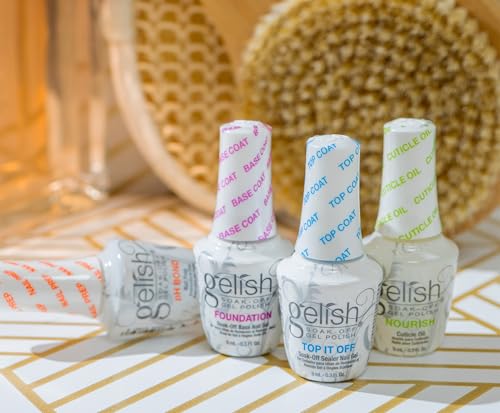 Gelish MINI Fantastic Four Kit – 9mL Each pH Bond Nail Prep, Foundation Base Gel, Top It Off Sealer Gel & Nourish Cuticle Oil – Professional Manicure Essentials