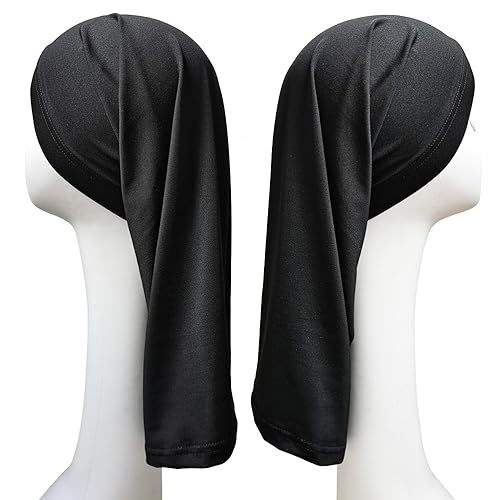 2PCS Dreadlocks Tube Socks Unisex Spandex Stocking Shower Cap for Long Dreads Braids Twist Open End Jumbo Hair Bonnet Covers, Black