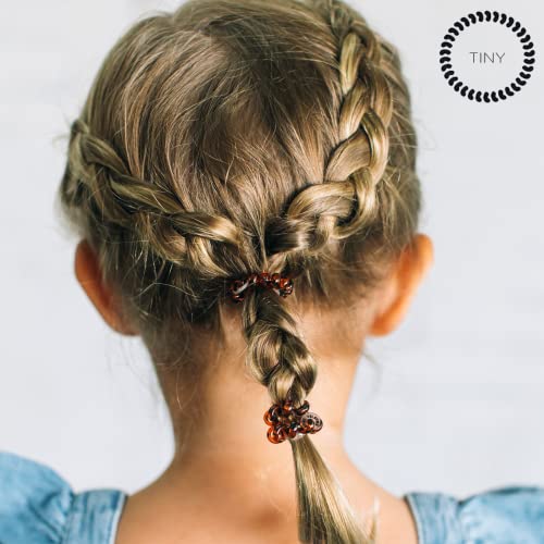TELETIES - Tiny Spiral Hair Coils - For Kids & Super Thin Hair - Mini Phone Cord Ponytail Holder for Braid Ends - Strong Grip, No Rip, Water Resistant, No Crease - Tiny 5 pack - Tortoise