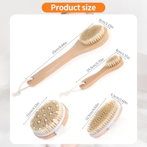 4 Pcs Dry Brush Set, Dry Brushing Body Brush for Lymphatic Drainage, Dry Brush for Body Lymphatic Drainage, Dry Body Brush, Body Dry Brush, Skin Brush for Dry Brushing, Dry Brushes