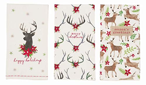 Mud Pie Christmas Kitchen Lodge Bath Deer Embellished Hand Towel 28" x 21" 41500032 (Antler)