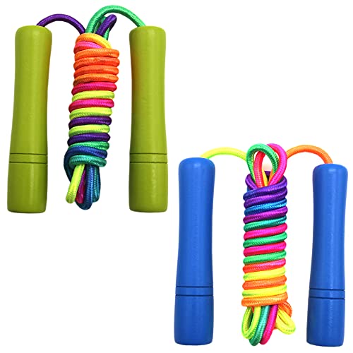 Homello Rainbow Jump Rope for Kids - Wooden Handle - 8.5FT Adjustable Nylon Braided Fitness Skipping Rope for Girls or Boys Fitness Outdoor Exercise Physical Education