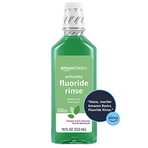 Amazon Basics Anticavity Fluoride Rinse, Alcohol-Free, Mint, 18 ounce (Pack of 4)