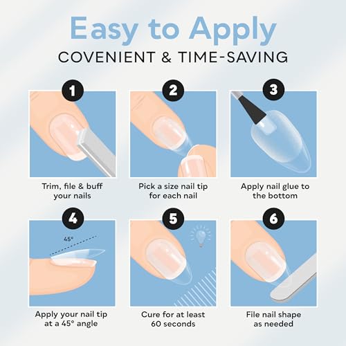 SUNUV Short Almond Nail Tips 600 PCS Pre-shaped Full Cover Fake Nails Acrylic Press On Nails for Salon and DIY at Home