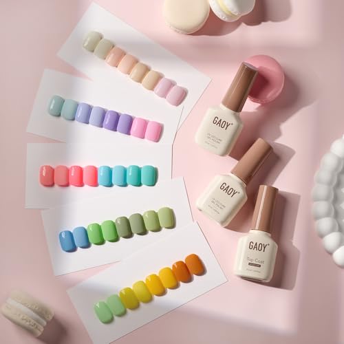 GAOY 23 Pcs Gel Nail Polish Kit, Pastel Macaron Colors Bright Pink Green Yellow Blue Popular Colors UV Gel Nail Polish Set with Glossy & Matte Top Coat and Base Coat for Nail Art DIY Gel Nail Kit