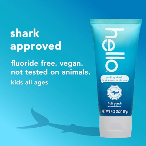 hello Smiling Shark Fluoride Free Kids Toothpaste, Natural Fruit Punch, 4.2 Oz Tube (Pack of 3)