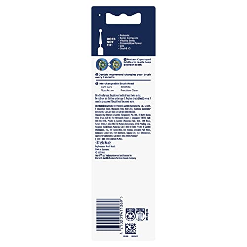 Oral-B Cross Action Electric Toothbrush Replacement Brush Heads, Black, 3 Count (Pack of 1)