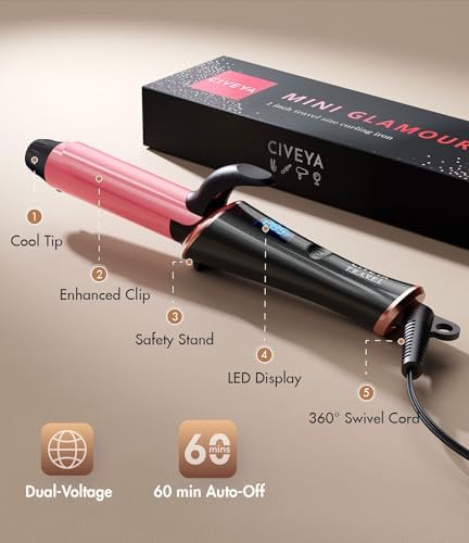 Travel Curling Iron Dual Voltage(110-240V)，1 Inch Mini Curling Iron Travel Size with 5 Adjustable Heat Settings, Ceramic Barrel with Argan Oil Infused, Portable