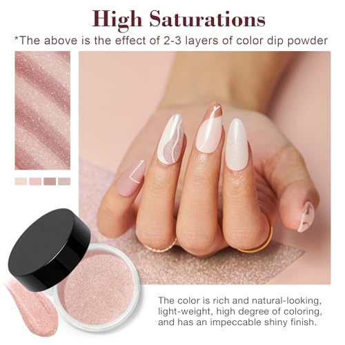AZUREBEAUTY Dip Powder Nail Kit Starter, All Season Nude Skin Glitter 4 Colors Dipping Powder Liquid Set Recycling Tray with Base & Top Coat Activator for French Nail Art Manicure Salon DIY at Home.