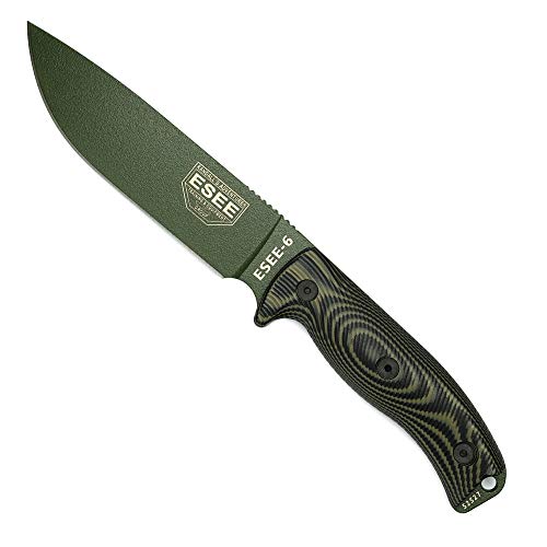 ESEE-6 1095 Carbon Steel, Black Sheath (Black Blade, Natural Canvas Micarta 3D Handle)