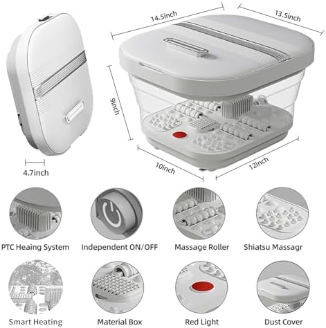 Collapsible Foot Spa Bath with Heat and Massage Rollers, Foldable Foot Bath Massager with Acupressure Massage Points,Red Light, with Smart Heating for Home Spa Use for Gift