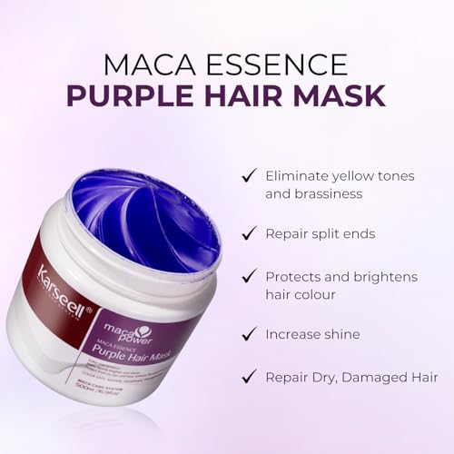 Karseell Purple Hair Mask with Argan Oil for Blonde Silver Gray Hair, Brass Neutralizing Treatment 16.9 fl oz + 1.69 fl oz