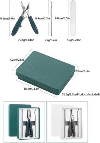 Professional Ingrown Toenail Clippers Set, Beveled Eagle Beak Design, Nail File + Nail Tear Tool 3-Piece (Black)