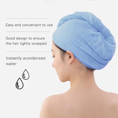 2 Packs Single Layer Microfiber Hair Turbans - Drying Wrap for Women (Blue,Light Green)