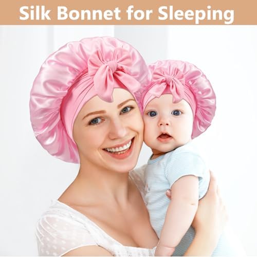 2PCS Silk Bonnet for Sleeping Women Kids Shower Caps