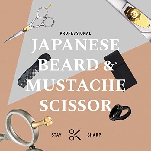 Ontaki Premium Hand-Forged Mustache & Beard Scissors 5.5" - Japanese Steel Barber Scissors - Bangs & Grooming Shears - Rest Hook Silver - Hair Shears - Beard Sheers