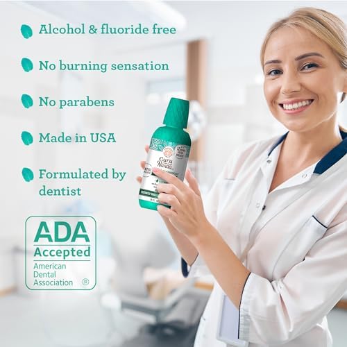 GuruNanda Fresh Breath Mouthwash, ADA-Accepted, Alcohol & Fluoride-Free, Sodium Chlorite, Essential Oils & Vitamins, 12-Hrs Fresh Breath, Wild Mint, 16 oz