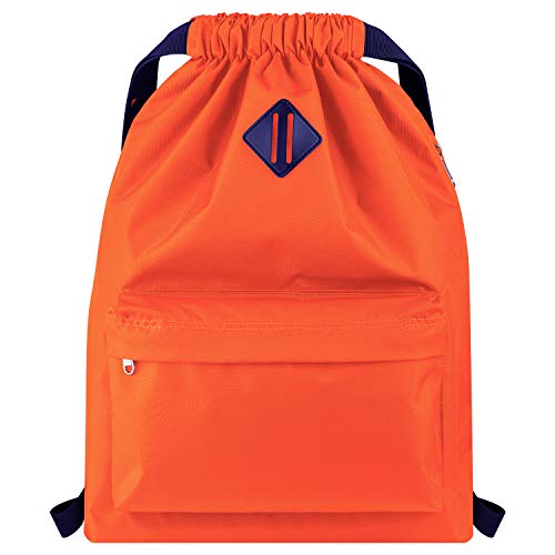 Vorspack Drawstring Backpack Water Resistant String Bag Sports Gym Sack with Side Pocket for Men Women - Orange