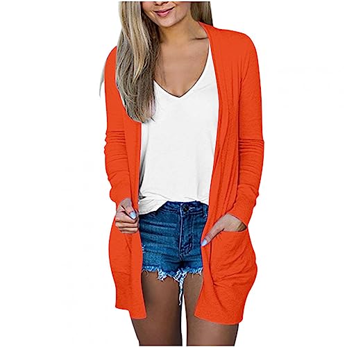 Lightweight Cardigan for Women 2024 Fall Casual Solid Long Sleeve Open Front Cardigans Outwear with Pockets