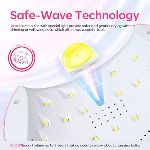 Modelones UV Light for Gel Nails with Gloves, 48 W Nail Dryer with 3 Timer Settings, Lamps for Gel Polish, Professional UPF99+ UV Protection Gloves for Art Manicure