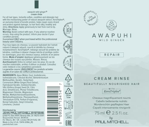 Awapuhi Wild Ginger by Paul Mitchell Cream Rinse, Detangles + Repairs, For Dry, Damaged + Color-Treated Hair