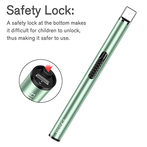 REIDEA Lighter S4 Electronic Candle Lighter USB Rechargeable with Security Lock, Windproof Fast Heat Sinking, Non-slip Switch Electronic Lighter for Candle, Grill, Camping (Mint Green)