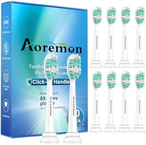 Aoremon Replacement Heads for Philips Sonicare 4100 5100 5300 6100 Electric Toothbrush and fit for Most Phillips Sonicare Click-on Model-10 Pack